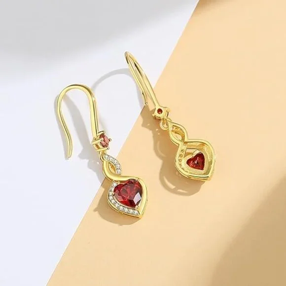 Heart Infinity Dangle Drop Silver Gemstone Earrings Yellow Gold Oct.-Opal